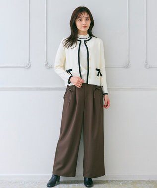 Feroux バイカラーリボンニット カーディガン ホワイト系