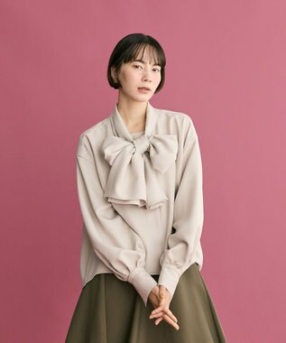 #Newans 【洗濯機可】ビックリボンパウダリーブラウス ベージュ