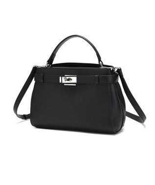 style code [Lyrss/リルス] 牛革 クラシック フラップ レザー ハンドバッグ ブラック