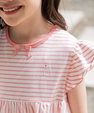 組曲 KIDS 【UVケア】【110-140㎝】マリンボーダー チュニック コーラル