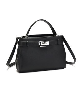 style code [Lyrss/リルス] 牛革 クラシック フラップ レザー ハンドバッグ ブラック