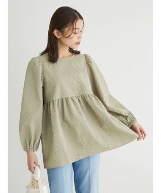 Green Parks ・ＥＬＥＮＣＡＲＥ　ＤＵＥ　フクレジャカードブラウス Gray Beige