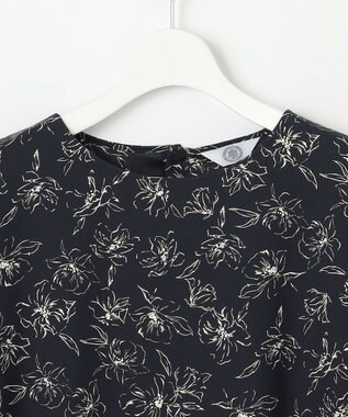 J.PRESS LADIES 【洗える】ラインフラワープリント ブラウス ネイビーベース系