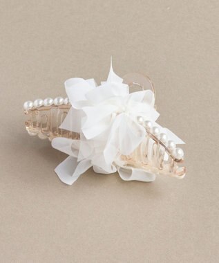 Phoebe フリルリボンパールバンスクリップ　ホワイト ホワイト