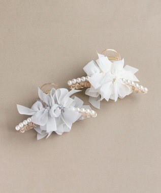 Phoebe フリルリボンパールバンスクリップ　ホワイト ホワイト