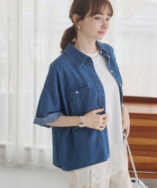 WEGO 【ANGIE VINTAGE】オーバーサイズデニム半袖シャツ ブルー