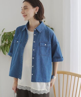 WEGO 【ANGIE VINTAGE】オーバーサイズデニム半袖シャツ ブルー