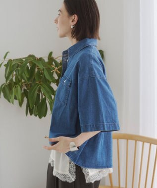 WEGO 【ANGIE VINTAGE】オーバーサイズデニム半袖シャツ ブルー