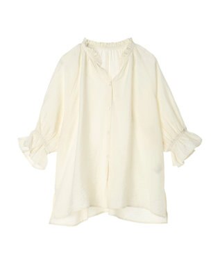 AMERICAN HOLIC 接触冷感　フリル衿５分袖ブラウス Ivory