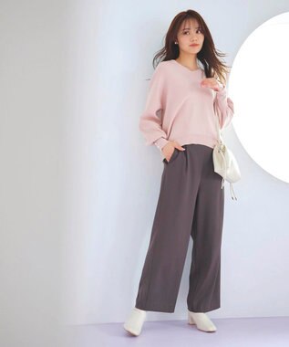 Feroux 【洗える】ウエストタックワイドパンツ グレー系