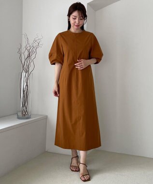 UNFILO FINE MOVE ランタンスリーブワンピース キャメル