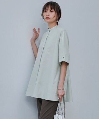 ICB 【洗える】ヴィンテージスパンブロード バンドカラーシャツ アイスグレー系