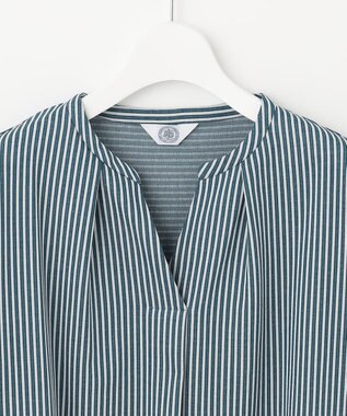 J.PRESS LADIES 【WEB限定】 ピンストライプジャージー バンドカラー カットソー グリーン系1