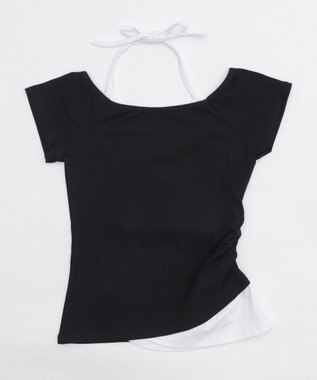 WEGO フェイクインナープリントピチT ブラック