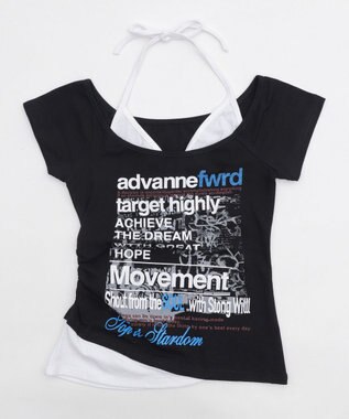 WEGO フェイクインナープリントピチT ブラック