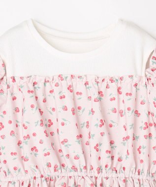 ANY KIDS 【洗濯機可能】オンオフショルダーワンピース ピンク×フルーツ