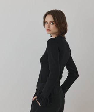 GRACE CONTINENTAL ラメリブニットトップ ブラック
