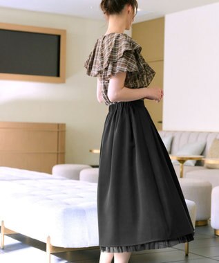 Tiaclasse 【洗える】レイヤードチュールフレアスカート ブラック