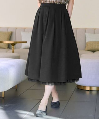 Tiaclasse 【洗える】レイヤードチュールフレアスカート ブラック