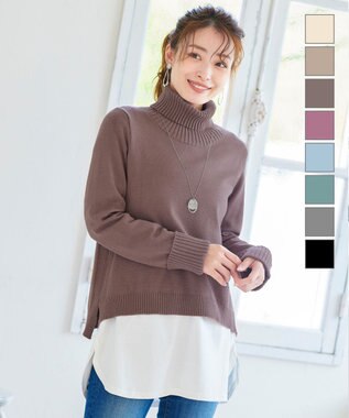  【洗える】もっちり柔らかいリブタートルプルオーバーニット