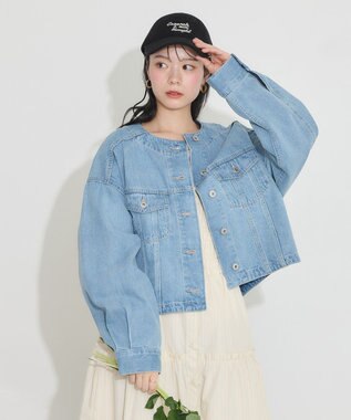 earth music&ecology ノーカラーデニムジャケット Light Indigo
