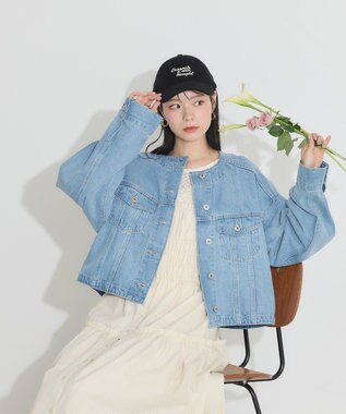 earth music&ecology ノーカラーデニムジャケット Light Indigo