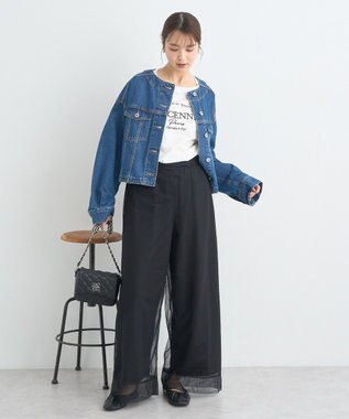 earth music&ecology ノーカラーデニムジャケット Indigo