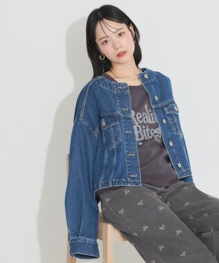 earth music&ecology ノーカラーデニムジャケット Indigo
