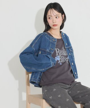earth music&ecology ノーカラーデニムジャケット Indigo