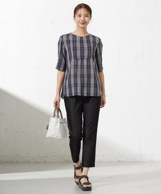 J.PRESS LADIES L 【洗える】シャンブレーサテン テーパード パンツ ブラックシャンブレー系