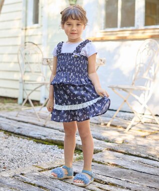 ANY KIDS フラワー×リボン スカパン ネイビー