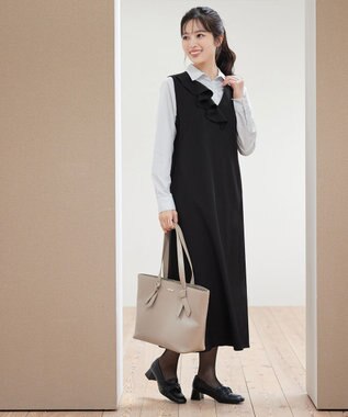 Tiaclasse 【洗える】アシメフリルVネックジャンパースカート ブラック