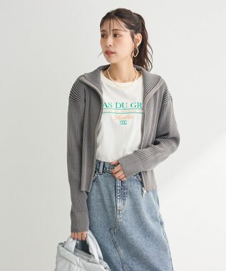 Green Parks 配色リブＺｉｐニットカーディガン Gray