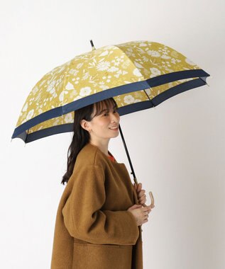 MOONBAT LANVIN en Bleu 長傘 バイカラーデイジー サテンプリント ジャンプ 耐風 カナリア（カラシ）
