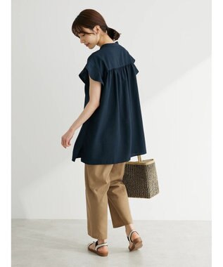 Green Parks 接触冷感　比翼シャツチュニック Dark Navy