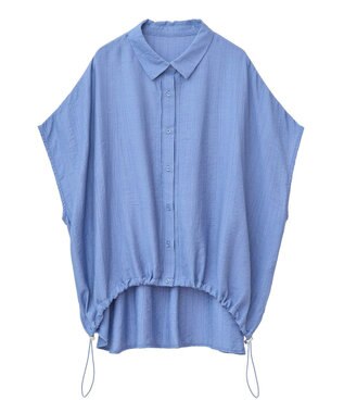 earth music&ecology 【接触冷感】裾ドロストフレンチスリーブシャツ Blue