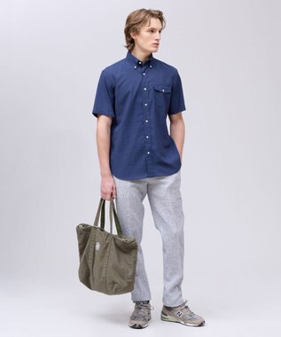 J.PRESS MEN 【遮熱 / 高通気性】ハケメパッチフラップ 半袖シャツ / B.D. ネイビー系