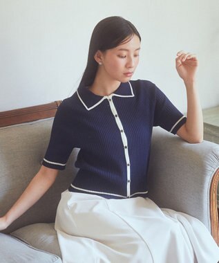 earth music&ecology リブニットカーディガン Navy