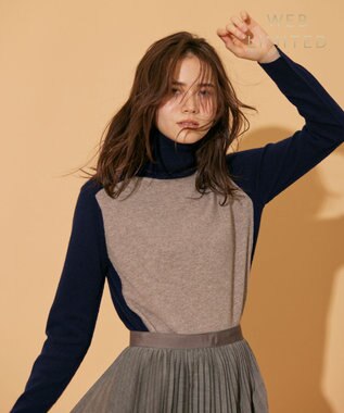 BEIGE， 【WEB限定】ROGAN / タートルネックニット Taupe×Navy