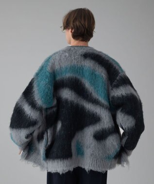 WEGO 【ユニセックス着用ITEM/MLサイズ展開】モヘアタッチパターンカーディガン グレー