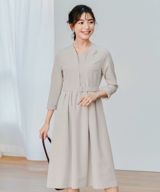 Tiaclasse 【ダブルクロス・洗える】 ナローVネックワンピース グレージュ