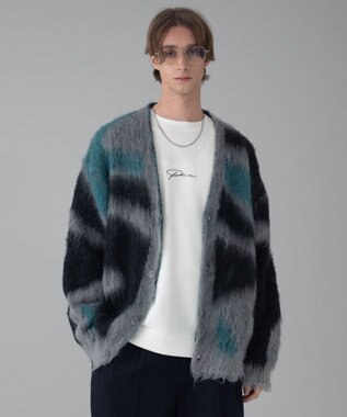 WEGO 【ユニセックス着用ITEM/MLサイズ展開】モヘアタッチパターンカーディガン グレー