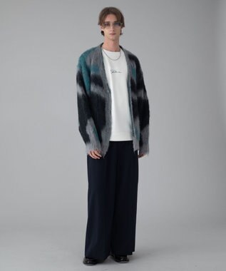 WEGO 【ユニセックス着用ITEM/MLサイズ展開】モヘアタッチパターンカーディガン グレー
