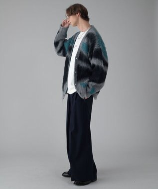 WEGO 【ユニセックス着用ITEM/MLサイズ展開】モヘアタッチパターンカーディガン グレー