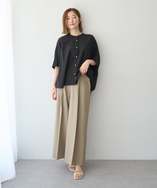 YECCA VECCA バック刺繍バンドカラーシャツ Black