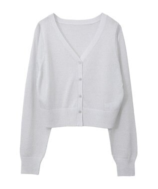 earth music&ecology シアーラメＶネックカーディガン Light Gray