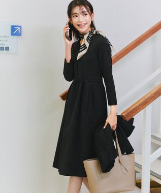 Tiaclasse 【ダブルクロス・洗える】 ナローVネックワンピース ブラック