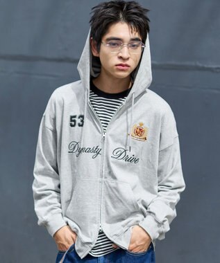 WEGO 【ユニセックスITEM/MLサイズ展開】ナンバリングカットZIPパーカー 杢グレー