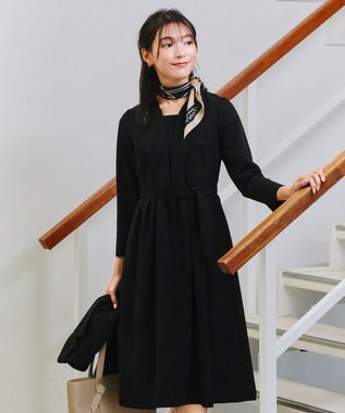 Tiaclasse 【ダブルクロス・洗える】 ナローVネックワンピース ブラック