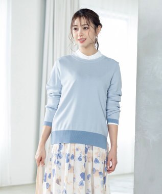 Tiaclasse L 【新色追加・洗える】配色スリットニット サックス